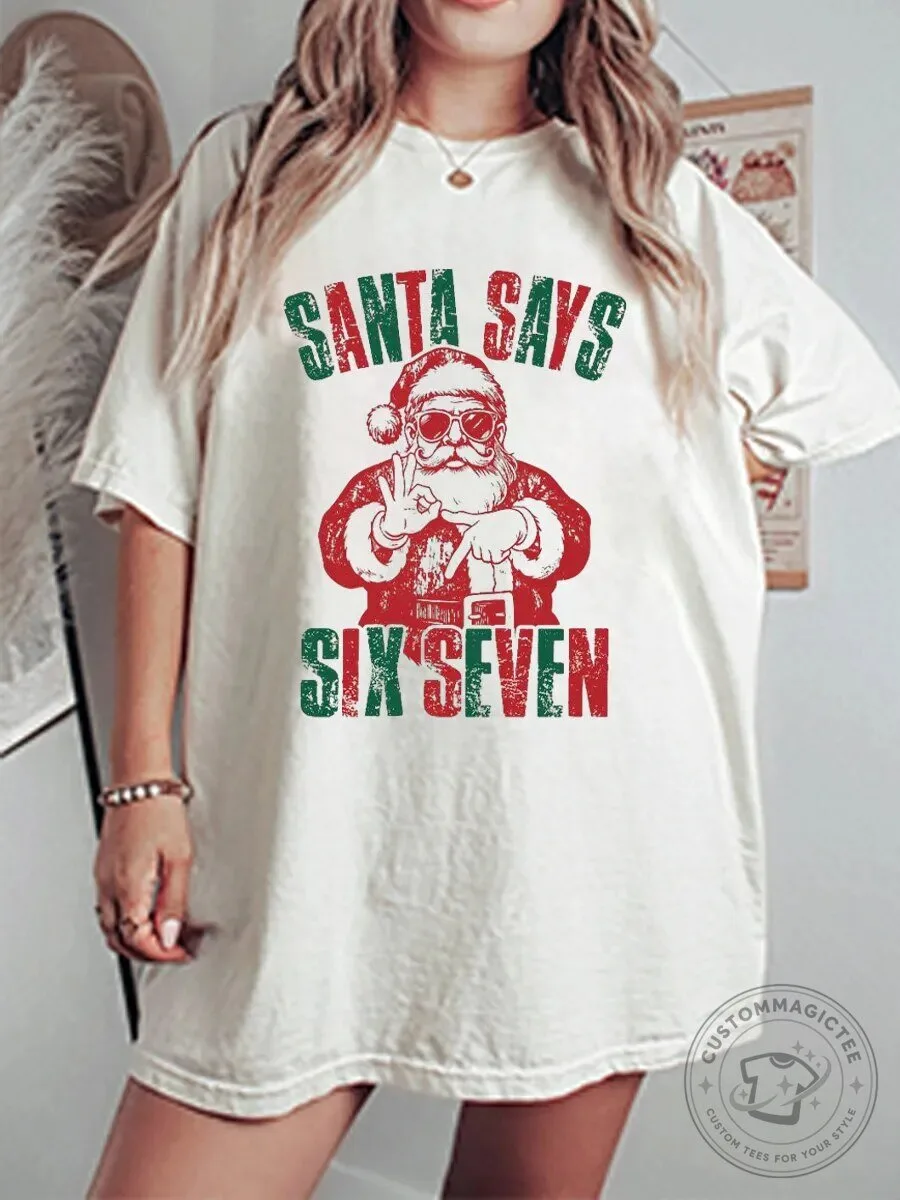 Make Sense Common Again Vintage Oversized Graphic T-Shirt 5 Vintage Santa Says Six Seven Christmas Holiday Graphic T-Shirt