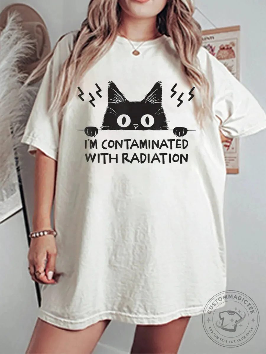 Funny Black Cat I'm Contaminated With Radiation Graphic T-Shirt
