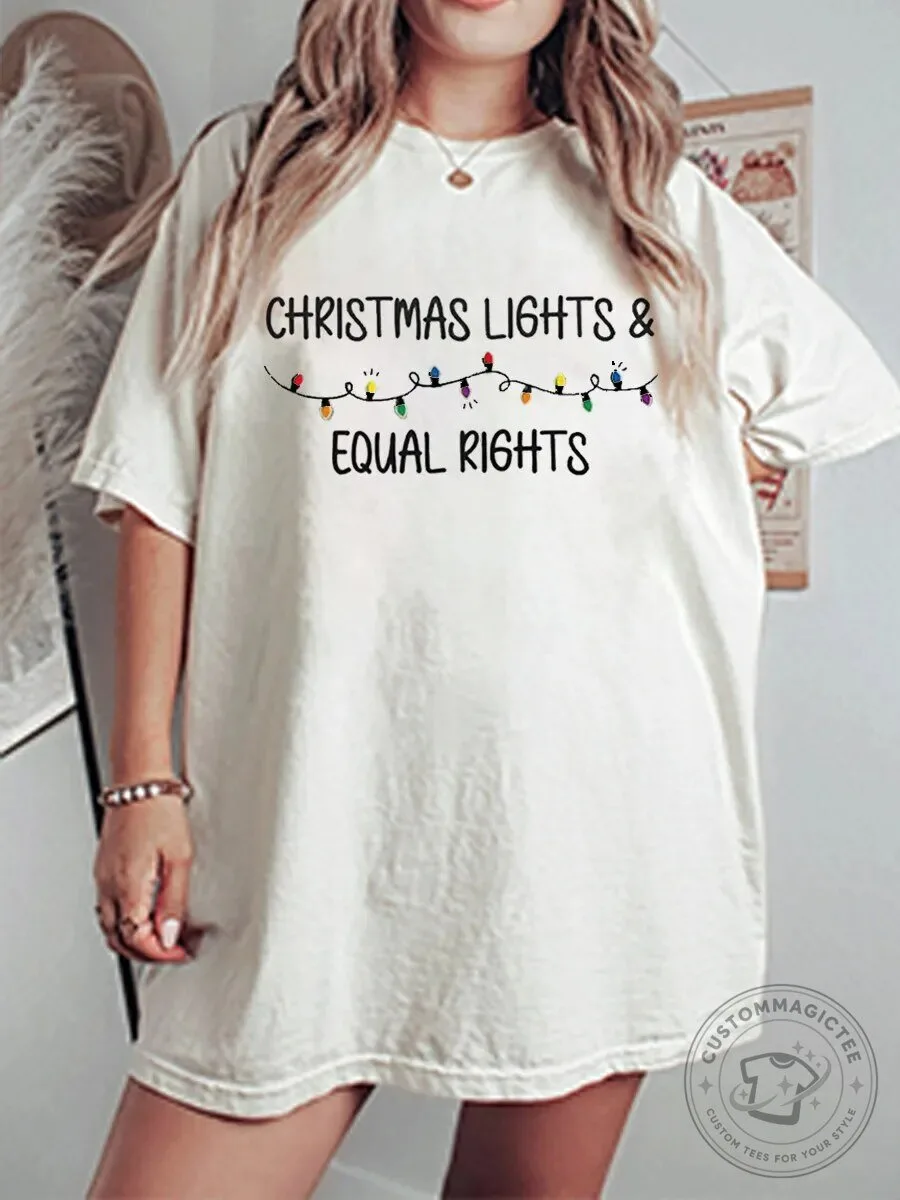 Christmas Lights and Equal Rights Vintage Holiday Graphic T-Shirt
