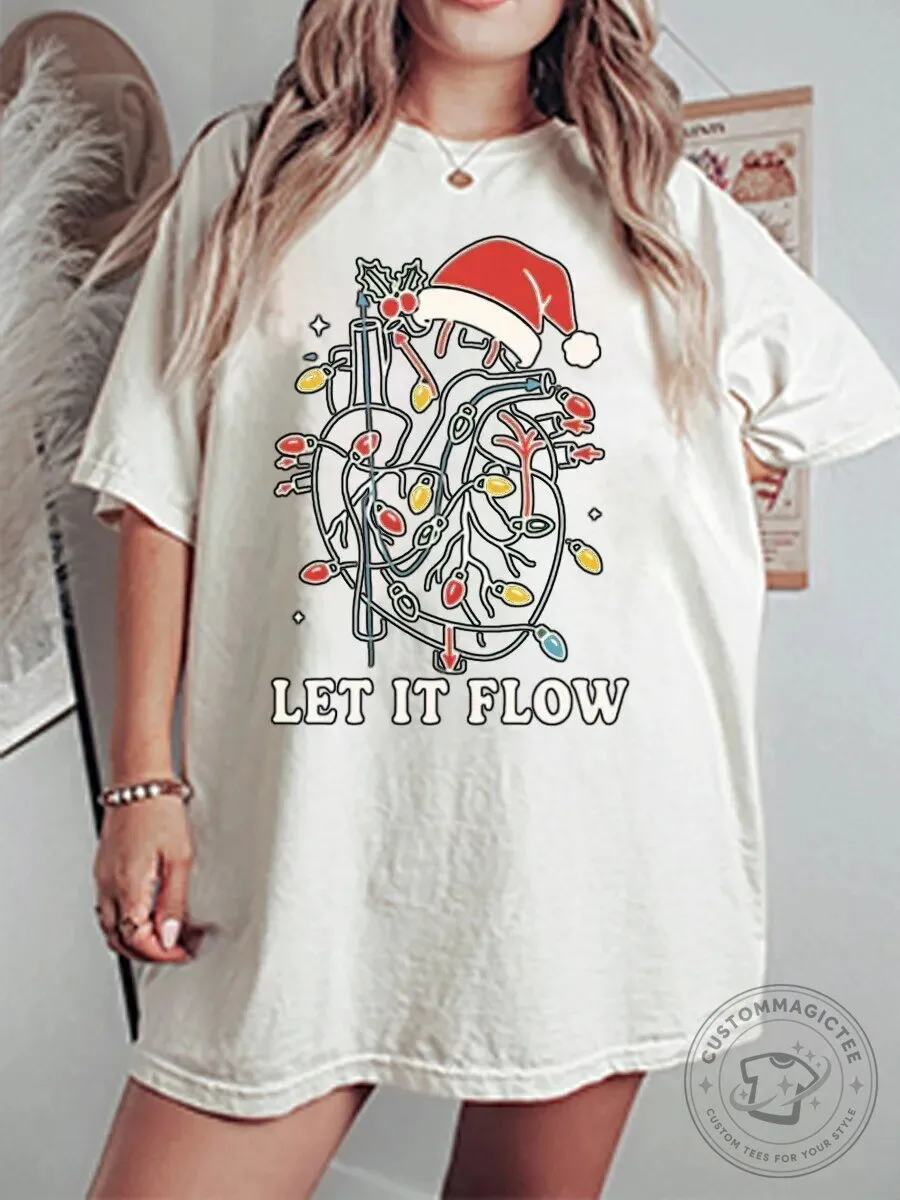 Let It Flow Christmas Heart Lights Oversized Graphic T-Shirt
